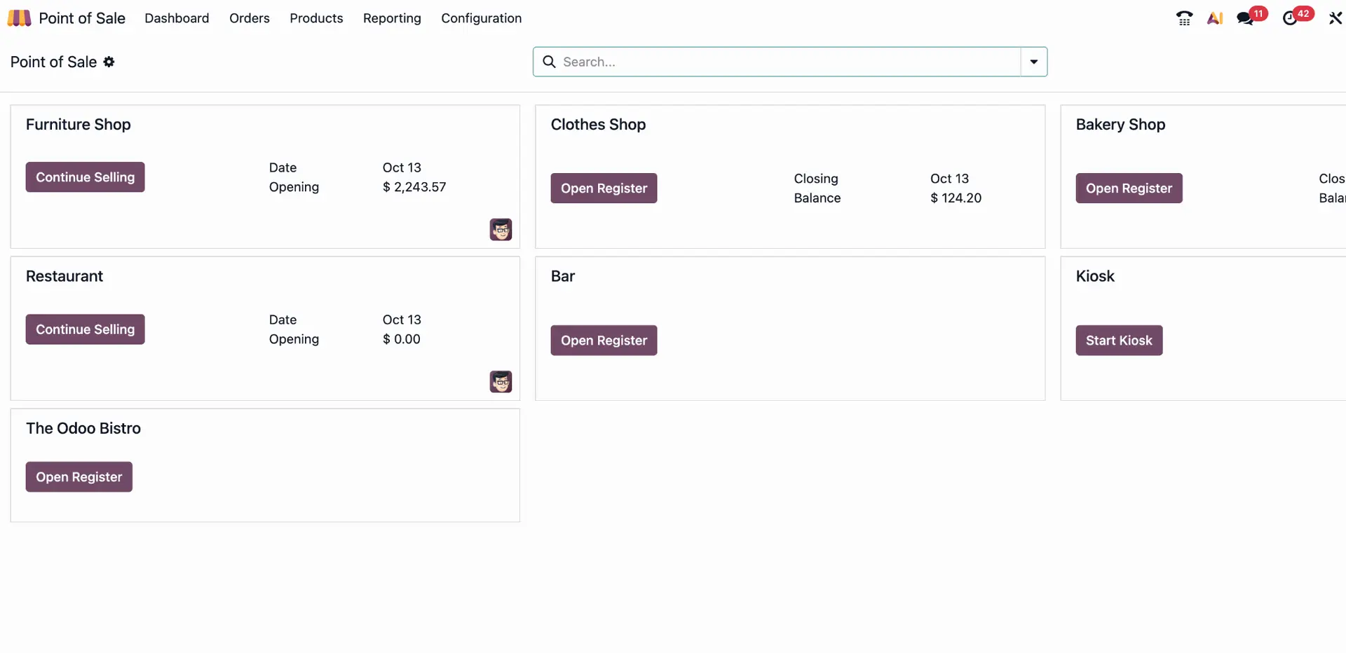 Odoo POS, Restaurantbestellung, neue Bestellung, POS starten, Kassensystem, Odoo Restaurant