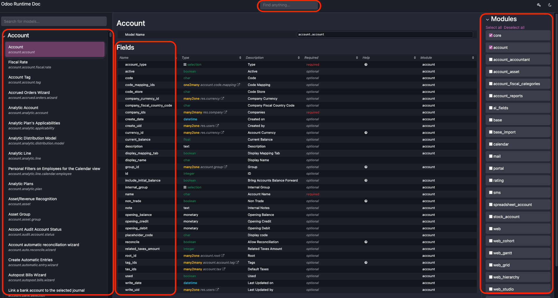 odoo standardmodelle, odoo 19 doc feature, odoo datenmodelle liste