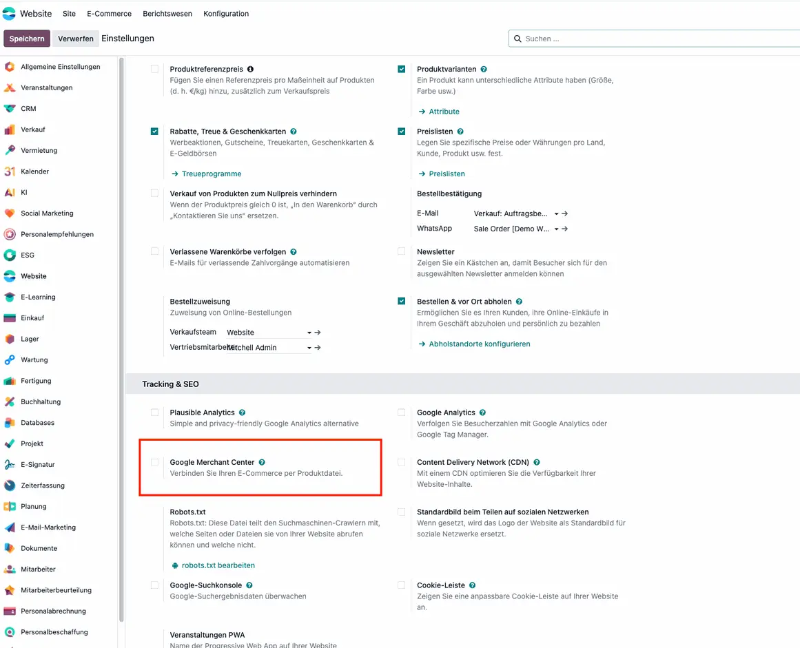 Odoo 19 Google Merchant Center, Integration, Website, E-Commerce