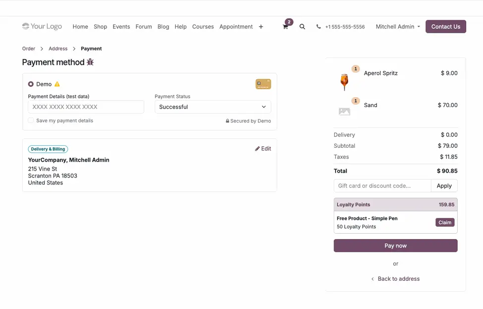 Odoo 19 Optimierter Checkout, Produktvarianten, Abholmethode, E-Commerce