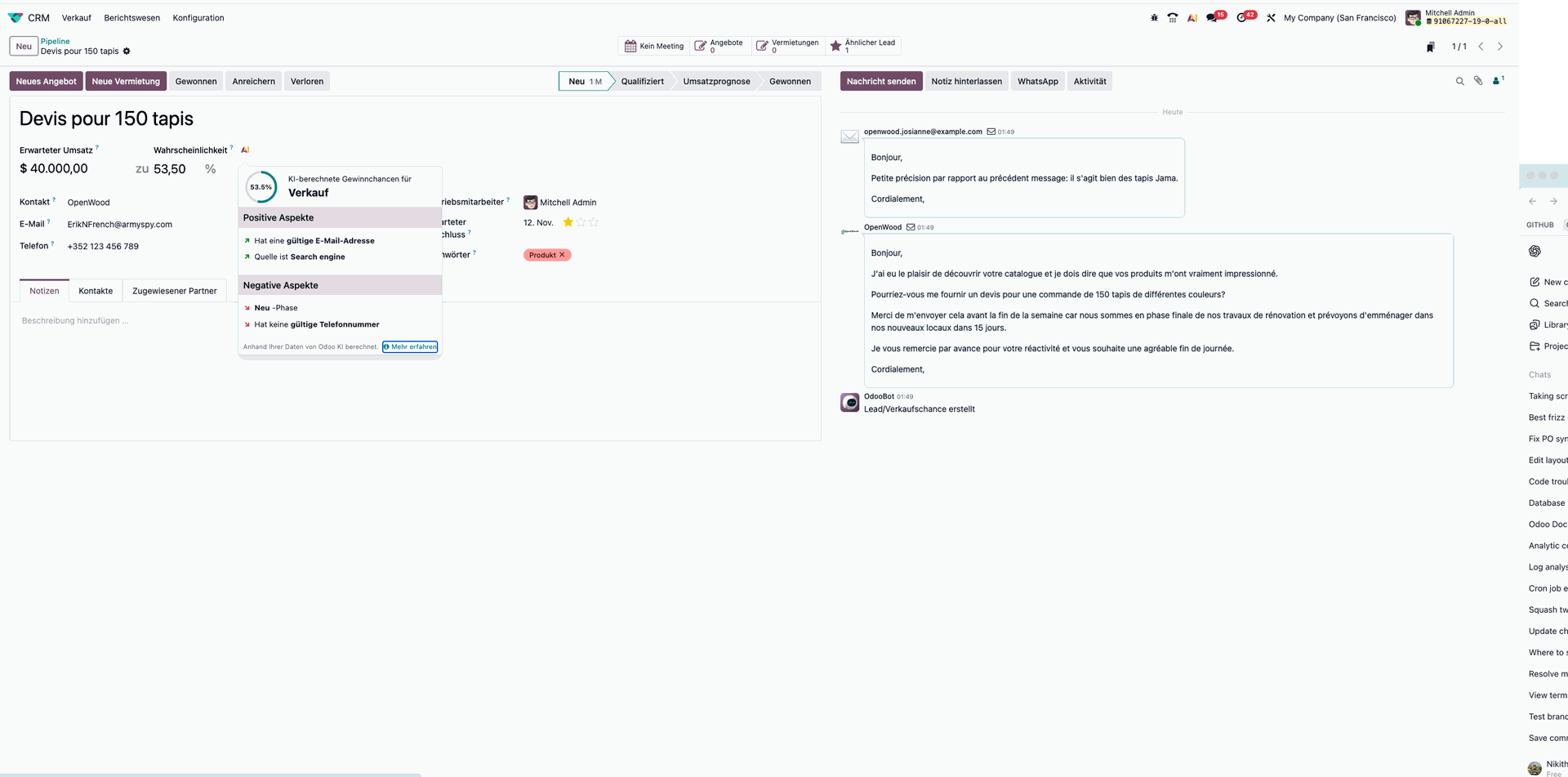 Odoo 19 KI Lead Scoring, CRM, Vertrieb, Marketing