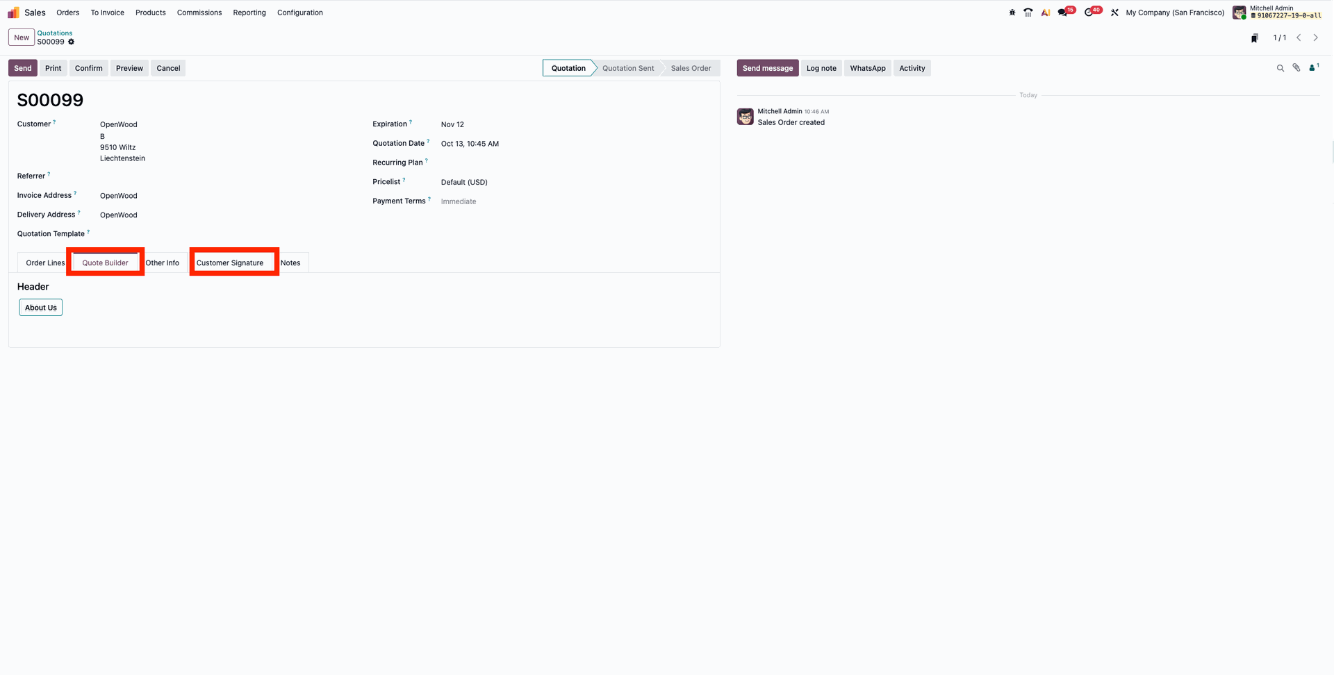 Odoo 19 Dynamische Angebotvorlagen, Angebotsfelder, Vertrieb, CRM