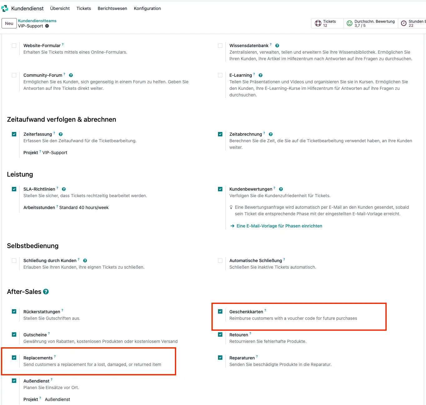 Odoo 19 Helpdesk, Ersatzteile verwalten, Tickets, Kundendienst