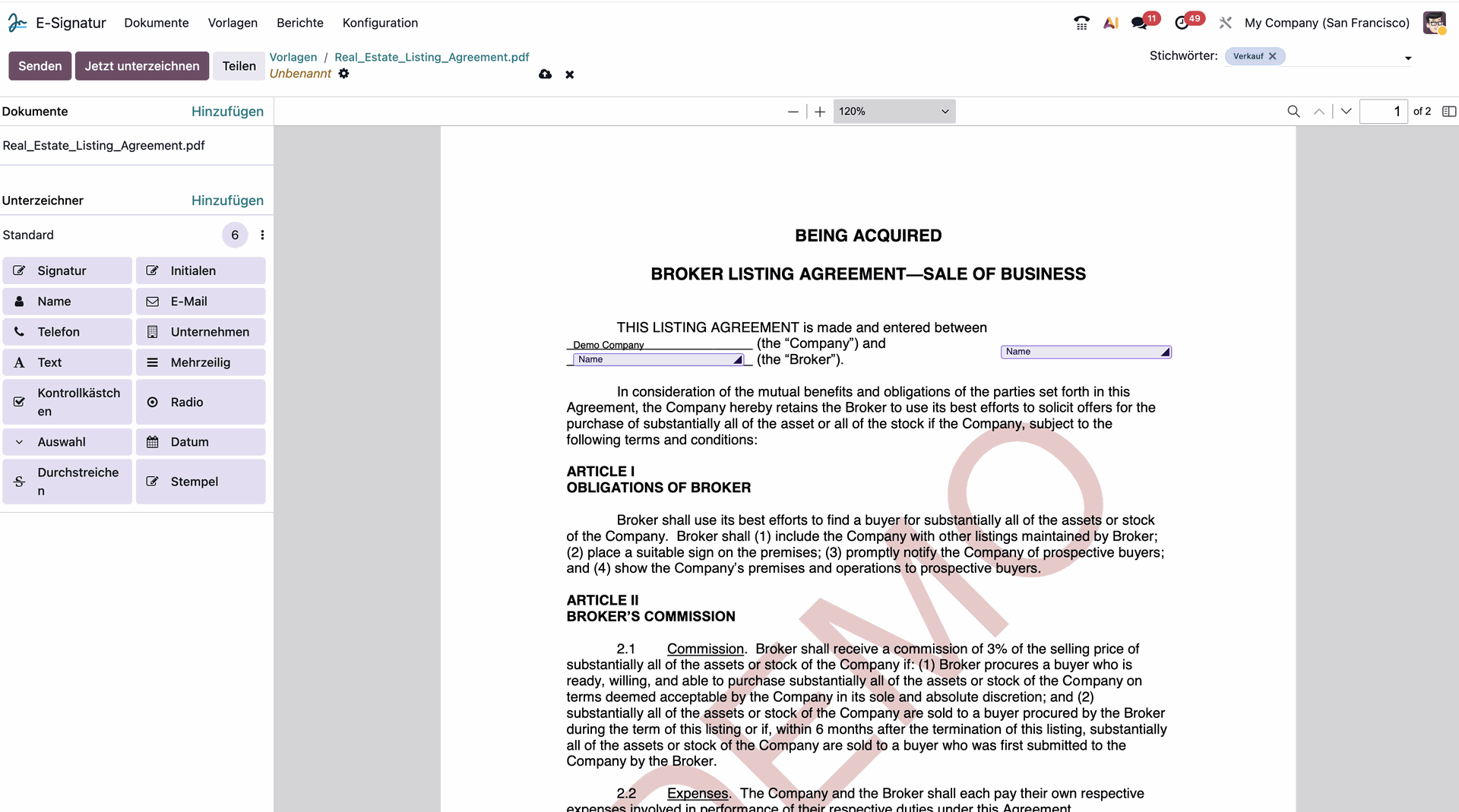 Odoo 19 Signaturvorlagen, Copy Paste, eSignature, Dokumente