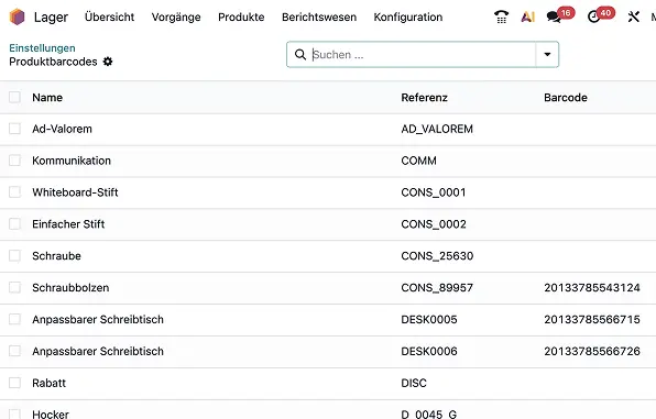 Produkte, Produktliste, Barcode-Spalte, Barcode-Nummer, Scanner, Automatisierung