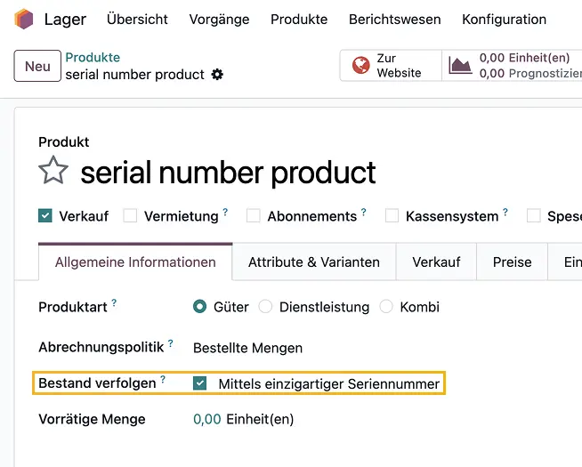 Odoo Produktkonfiguration, Einzigartige Seriennummer, Bestandsverfolgung