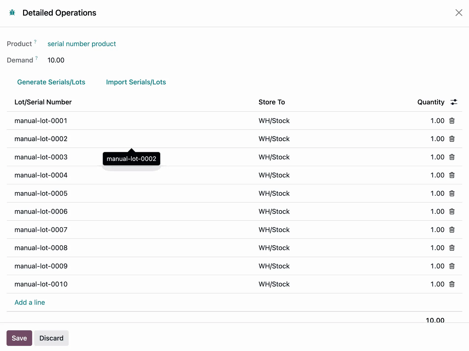 Odoo Seriennummern, Überprüfung, Wareneingang, Shipment Prozess