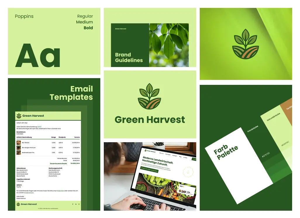 UX Designphase, Figma Board, Markenrichtlinien, Farben, Schriftarten, Layouts