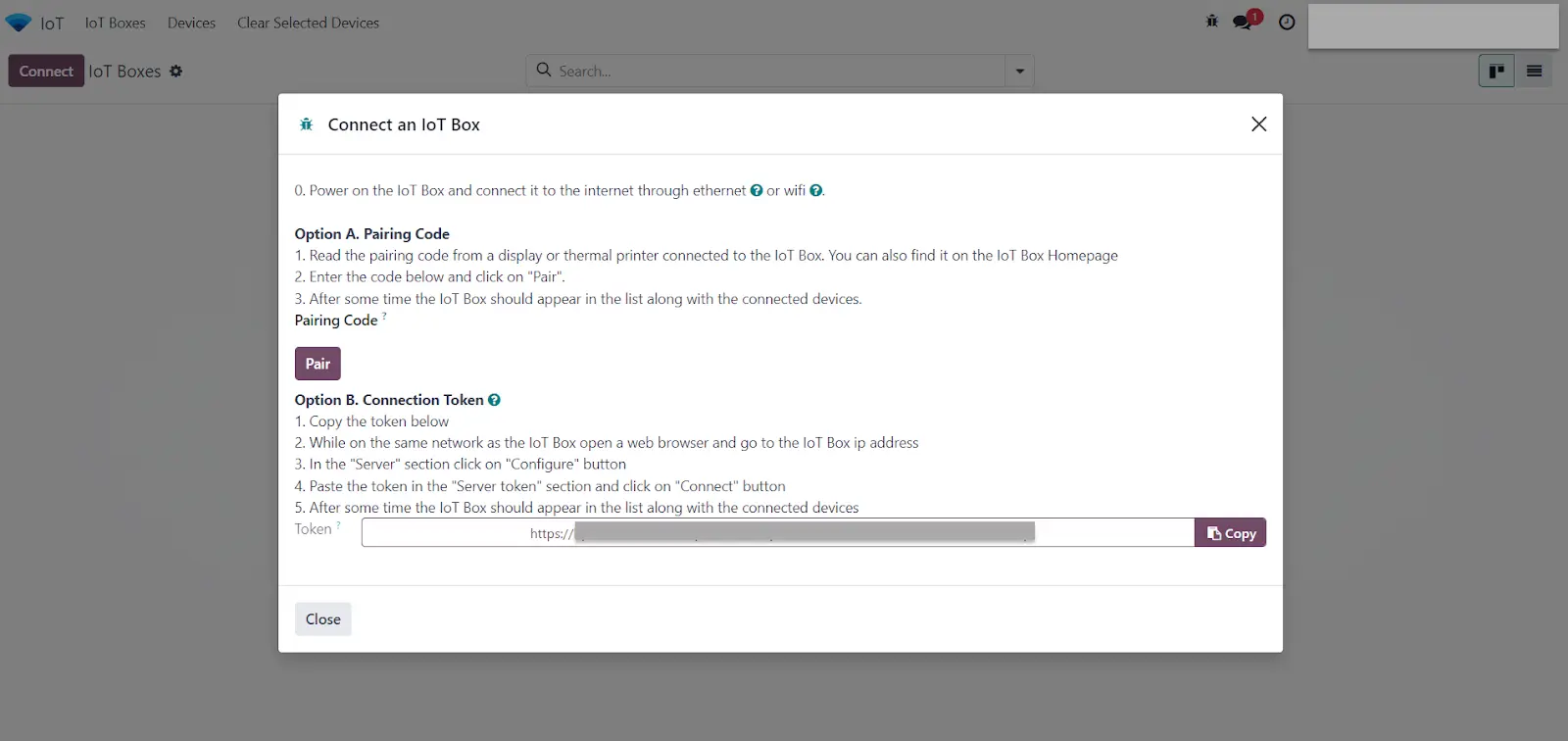 Verbinden Sie den IoT Driver direkt über die Odoo IoT App mit Ihrer Instanz Odoo IoT Verbindung, IoT Driver Anbindung, IoT Box Connect, Odoo IoT App