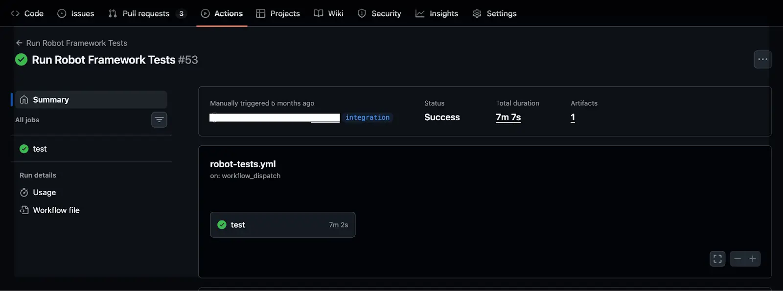 GitHub Actions, Robot Framework Tests, Workflow Run, Testergebnisse, Repository Ansicht