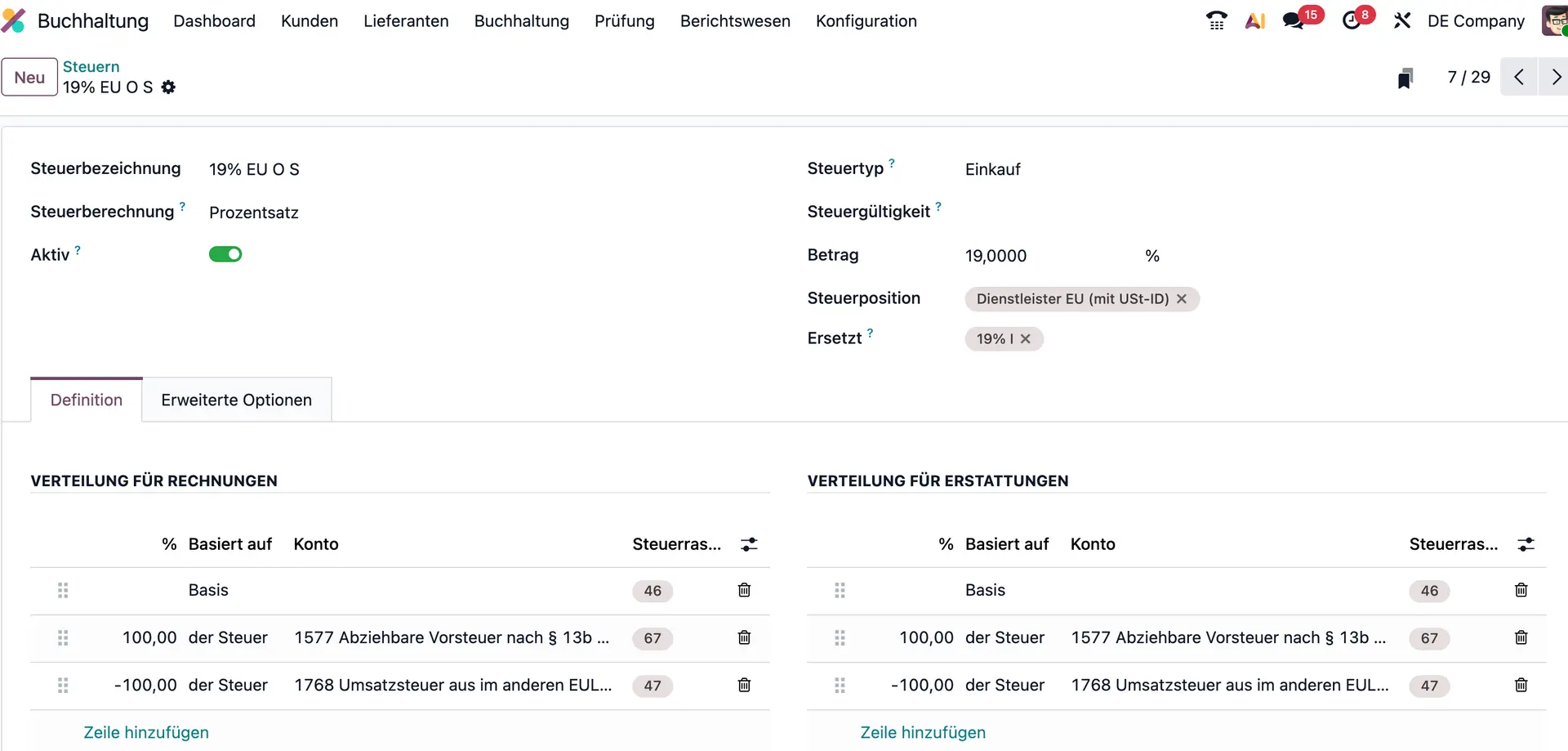 Strukturierter Ansatz, revisionssichere Meldung, Odoo Implementierung, Steuerkonfiguration, Mapping, deutsche Lokalisierung