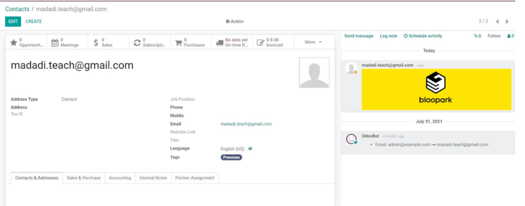 Ergebnis automatisierte Mail in Odoo