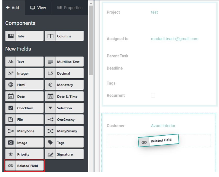 Projektmodell Anpassung mit Odoo Studio