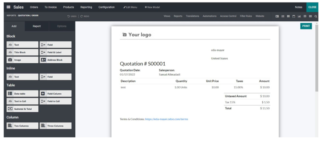 Berichte anpassen in Odoo Studio Berichte anpassen in Odoo Studio