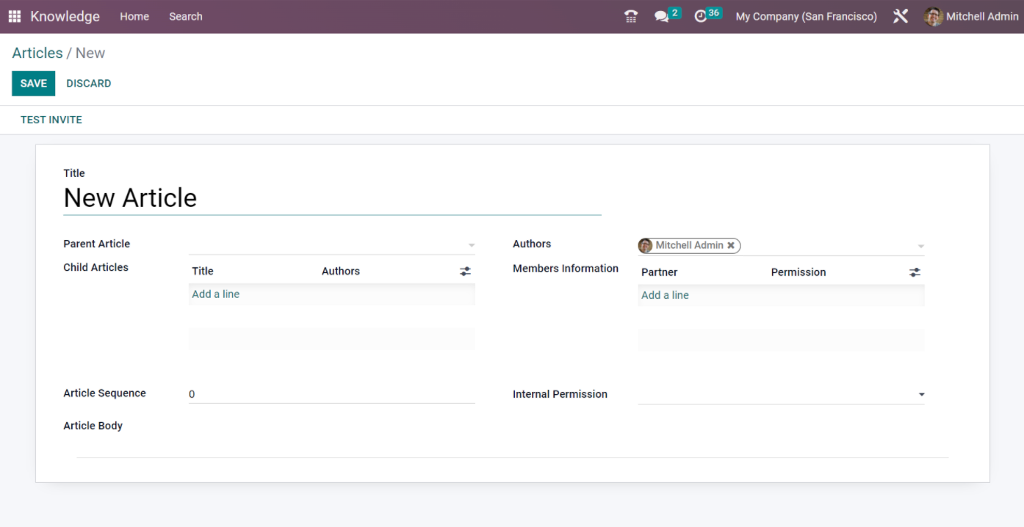 Erstellung Artikel - Wissensmanagement Applikation Odoo Erstellung Artikel - Wissensmanagement Applikation Odoo