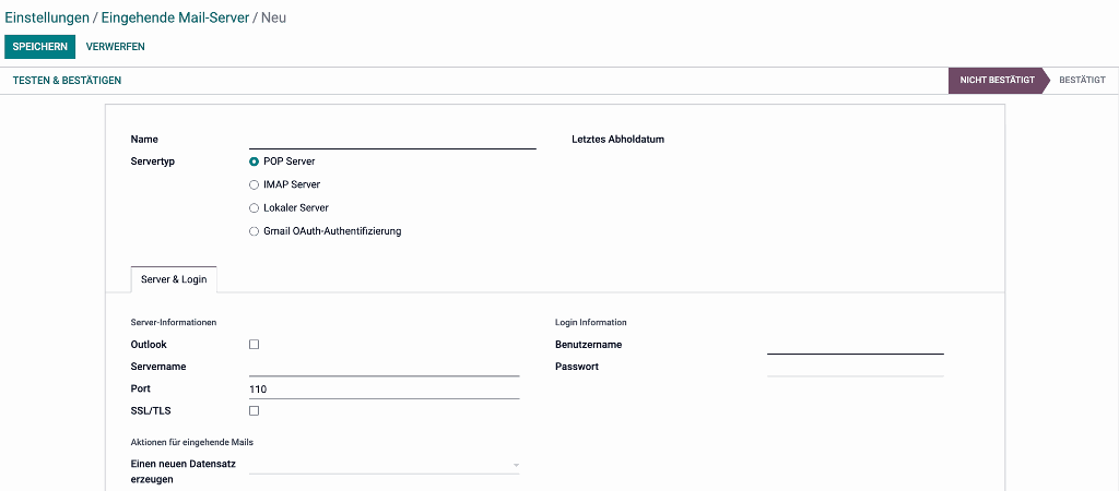 E-Mail Server in Odoo einrichten