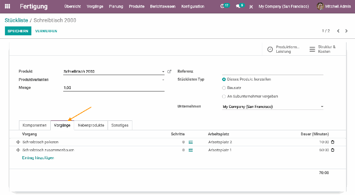 Tab Vorgänge - Odoo Fertigung Tab Vorgänge - Odoo Fertigung