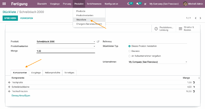 Tab Komponenten - Odoo Fertigung Tab Komponenten - Odoo Fertigung